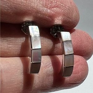 Artisan-made sterling silver post earrings with ‘inlaid’ pink mother of pearl